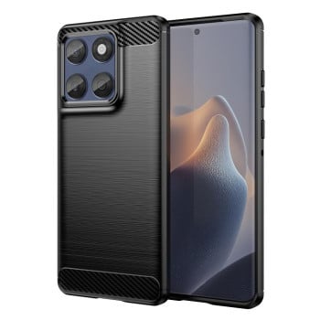 Противоударный чехол Brushed Texture Carbon Fiber на Motorola Edge 60 Fusion - черный