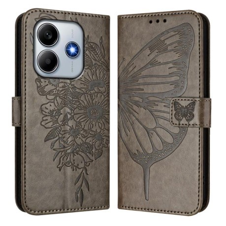 Чехол-книжка Embossed Butterfly для Xiaomi Poco M7 Pro 5G Global - серый