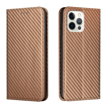 Чехол-книжка Carbon Fiber Texture Magnetic Flip для iPhone 16 Pro Max - коричневый