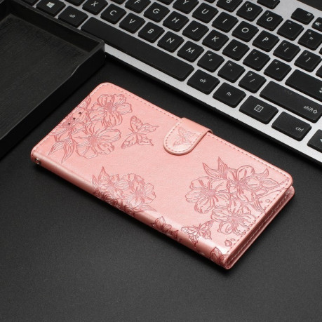 Чехол-книжка Cherry Blossom Butterfly Skin Feel Embossed на Motorola Edge 50 5G - золото