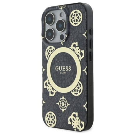 Оригинальный чехол Guess IML Peony On 4G Background MagSafe для iPhone 16 Pro Max - Black
