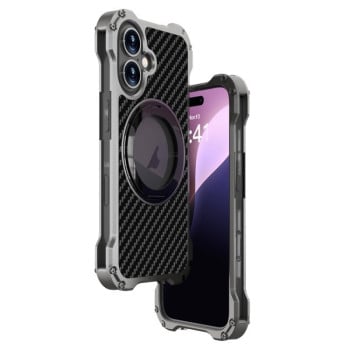 Противоударный чехол R-JUST RJ51-1 Hollow Rotating Holder Metal для iPhone 16 - серый