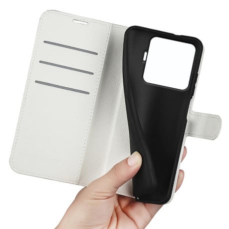 Чехол-книжка с фактурой Litchi и магнитным хлястиком на Xiaomi 15T Pro - белый
