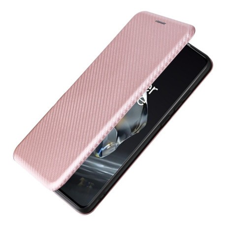 Чохол-книжка Carbon Fiber Texture на OnePlus 12 - рожевий