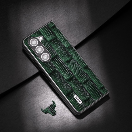 Протиударний шкіряний чохол ABEEL Genuine Leather Mahjong Texture Series для Samsung Galaxy Fold 5 - зелений