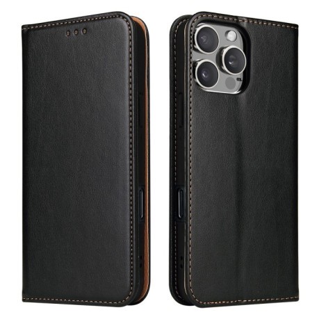 Кожаный чехол-книжка Fierre Shann Genuine leather для iPhone 16 Pro - черный
