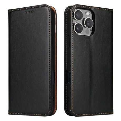 Кожаный чехол-книжка Fierre Shann Genuine leather для iPhone 16 Pro Max - черный