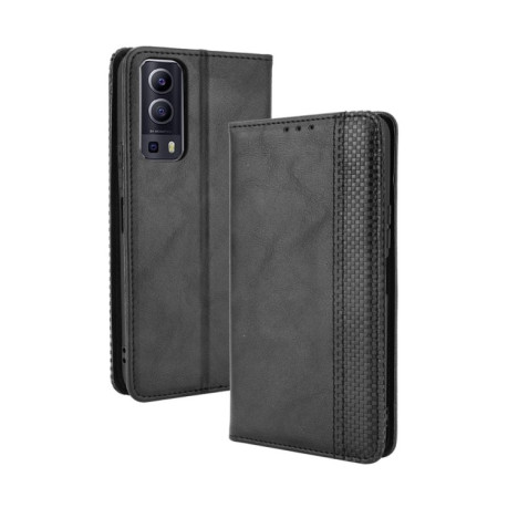 Чохол-книжка Magnetic Buckle Retro Crazy Horse Texture для Vivo Y72 5G/iQOO Z3 5G - чорний