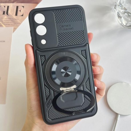 Противоударный чехол Armor Rotating Holder MagSafe на Samsung Galaxy S25 Edge 5G - черный