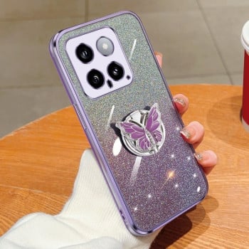 Чохол протиударний Plated Gradient Glitter Butterfly Holder для Xiaomi 14 - фіолетовий