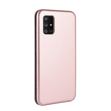 Чохол-книга Carbon Fiber Texture на Samsung Galaxy M51 - рожеве золото