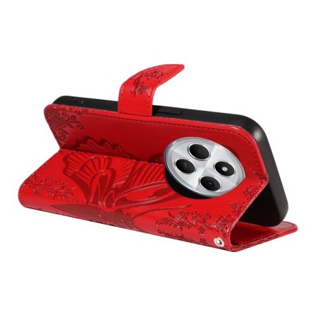 Чехол-книжка Swallowtail Butterfly Embossed Leather для Xiaomi Redmi 14C 4G/Poco C75/Redmi A4 5G - красный