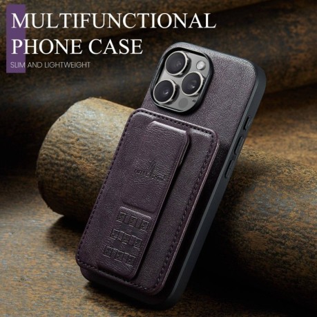 Чохол Fierre Shann Oil Wax Cow Leather Card Holder на iPhone 16 Pro - фіолетовий