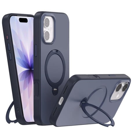 Чехол Contrast Color Rotation с подставкой 360 и Magsafe на iPhone 17 - синий