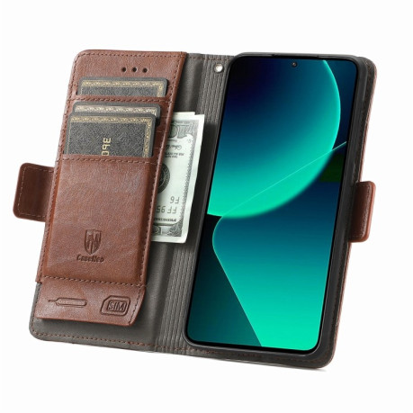 Чехол-книжка CaseNeo Splicing Dual Magnetic Buckle Leather для Xiaomi 13T / 13T Pro - коричневый
