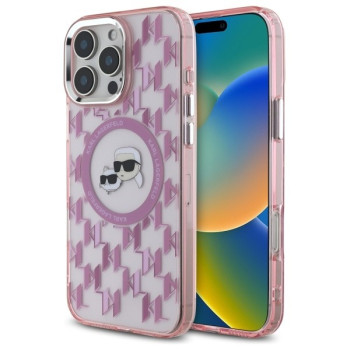 Оригинальный чехол Karl Lagerfeld IML Monogram Karl &amp; Choupette Head MagSafe для iPhone 16 Pro Max - Pink