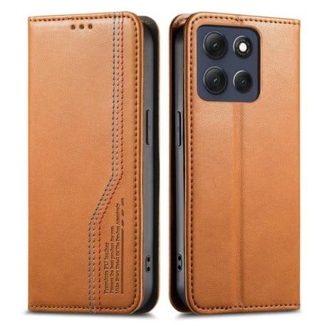 Чохол-книжка з еластичним ремінцем та магнітною фіксацією на Motorola Moto G15/G15 Power - коричневий