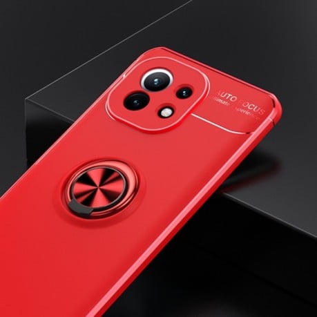 Ударозащитный чехол Metal Ring Holder 360 Degree Rotating на Xiaomi Mi  11 - красный