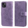 Чехол-книжка Flowers Embossing Pattern для iPhone 14/13 - фиолетовый