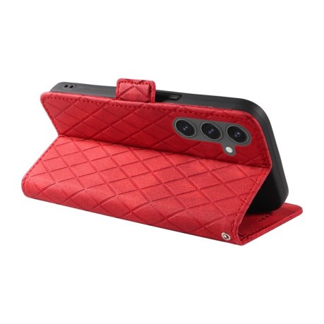 Чехол-книжка Dual-color Rhombic Lattice Leather для Samsung Galaxy S24 FE 5G - красный