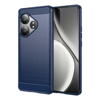 Противоударный чехол Brushed Texture Carbon Fiber на Realme GT 6 - синий