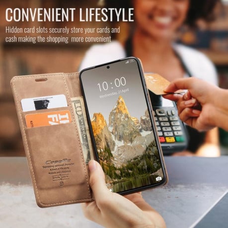 Чехол-книжка CaseMe-013 многофункциональный с кармашком на карт на Xiaomi 15T - коричневый
