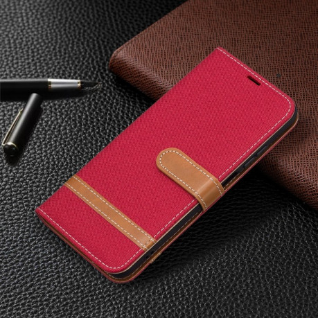 Чехол-книжка Color Matching Denim Texture на Xiaomi Redmi Note 10/10s/Poco M5s - красный