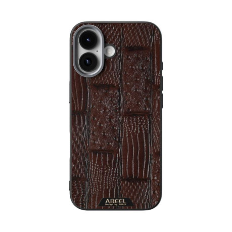 Ультратонкий чехол ABEEL Beast Pattern 6D Micro-Embossed MagSafe Genuine Leather на iPhone 17 - коричневый