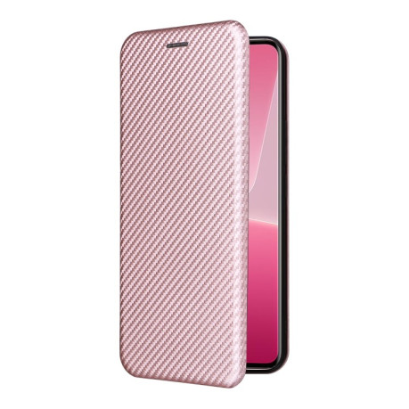 Чохол-книжка Carbon Fiber Texture на Xiaomi 13 Lite - рожевий