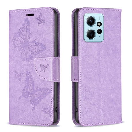 Чохол-книжка Butterflies Pattern для Xiaomi Redmi Note 12 4G - фіолетовий