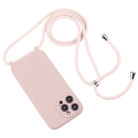 Чохол Crossbody Lanyard Liquid Silicone Caseна iPhone 15 Pro - рожевий