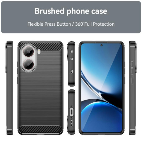 Противоударный чехол Brushed Texture Carbon Fiber на Xiaomi Poco X7 Pro - черный