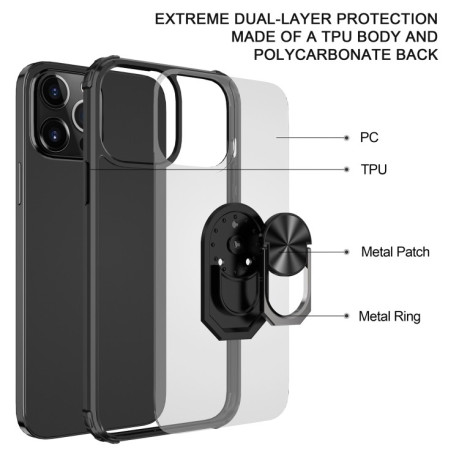 Противоударный чехол Acrylic Ring Holder на iPhone 14 Pro Max - черно-серебристый