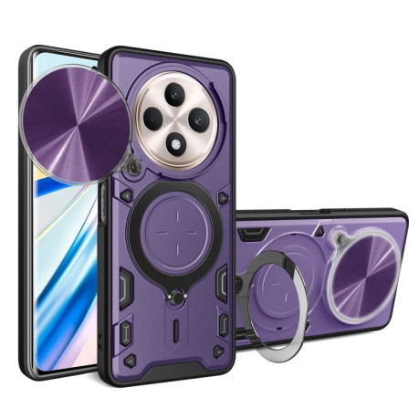 Чехол со шторкой камеры CD фактурой и подставкой на OPPO Reno12 F/12 FS 5G Global - фиолетовый
