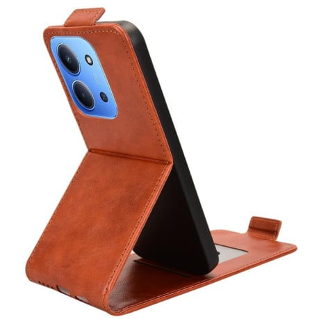 Флип-чехол Magnetic Vertical Flip Leather на Xiaomi Redmi 15C 5G / 4G EU 173mm / Poco C85 5G - коричневый