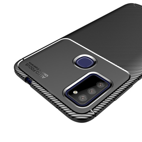 Противоударный чехол Beetle Series Carbon Fiber Texture на Samsung Galaxy M51 - коричневый