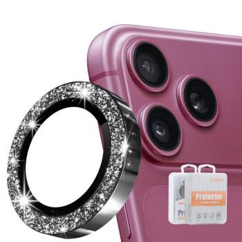 Захисне скло ENKAY Hat-Prince Glitter Rear Camera Lens Aluminium Alloy Ring на iPhone 18 Pro Max — чорне
