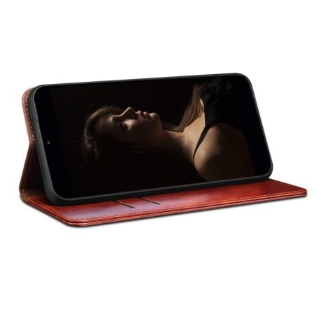 Чехол-книжка Simple Wax Crazy Horse для Samsung Galaxy M35 5G - коричневый