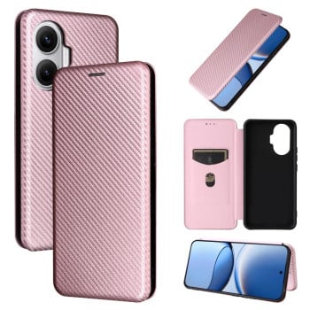 Чехол-книжка Carbon Fiber Texture на Xiaomi Poco F7 5G - розовый