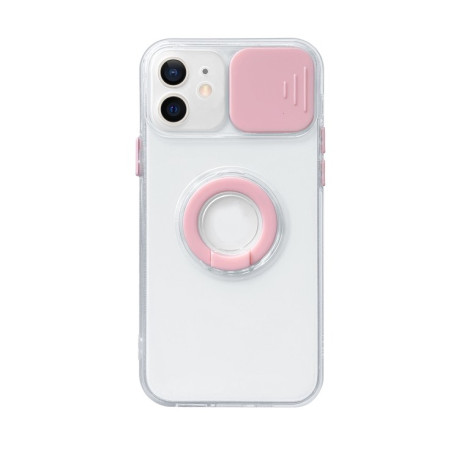 Противоударный чехол Sliding Camera with Ring Holder для iPhone 14/13 - прозрачно- розовый