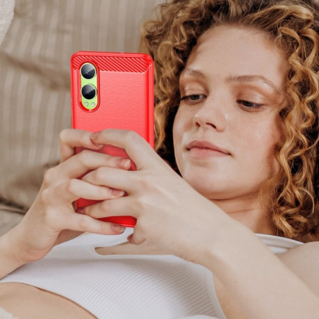 Протиударний чохол Brushed Texture Carbon Fiber на OnePlus Nord CE4 Lite - червоний