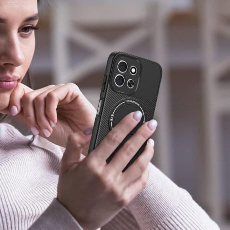 Противоударный чехол Carbon Fiber Texture (MagSafe) на Xiaomi Redmi 15C 5G / 4G EU 173mm - синий
