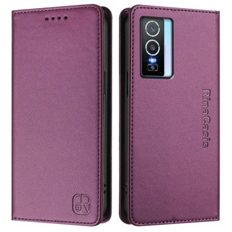 Чехол-книжка RC01 Dual-Folded Magnetic Suction RFID Leather на Vivo Y76 5G - фиолетовый