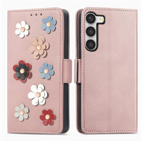 Чохол-книжка Stereoscopic Flowers для Samsung Galaxy S23+Plus 5G - рожеве золото