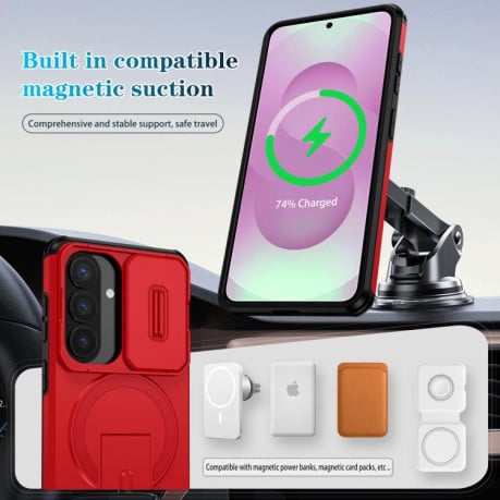 Чехол Escase со шторкой камеры и MagSafe-держателем для Samsung Galaxy S26 5G — красный