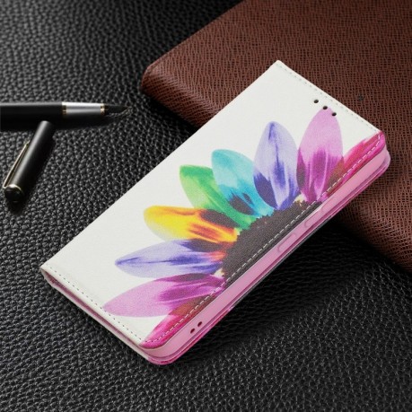Чехол-книжка Colored Drawing Pattern для Samsung Galaxy S22 5G - Sun Flower