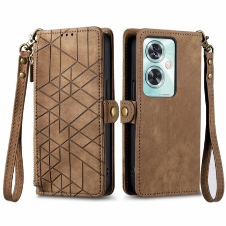 Чохол-книжка Geometric Zipper Wallet Side Buckle Leather для OnePlus Nord N30 SE - коричневий