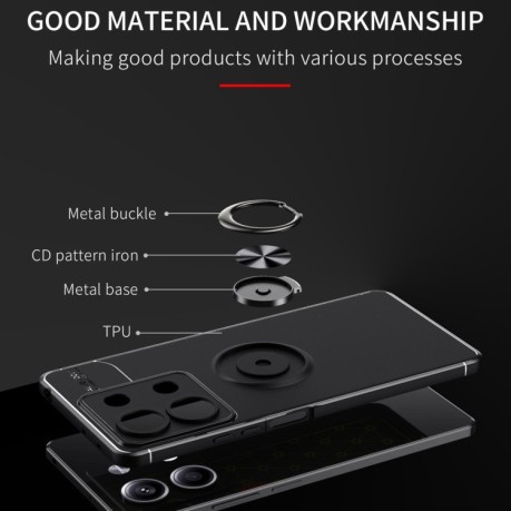Ударозащитный чехол Metal Ring Holder для Xiaomi Redmi Note 13 - черно-голубой