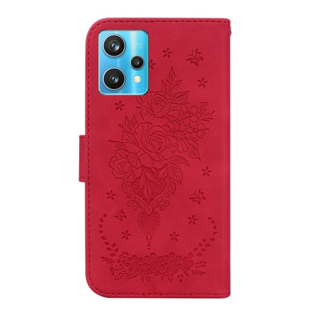 Чехол-книжка Butterfly Rose Embossed для Realme 9 Pro Plus/ Realme 9 4G - красный