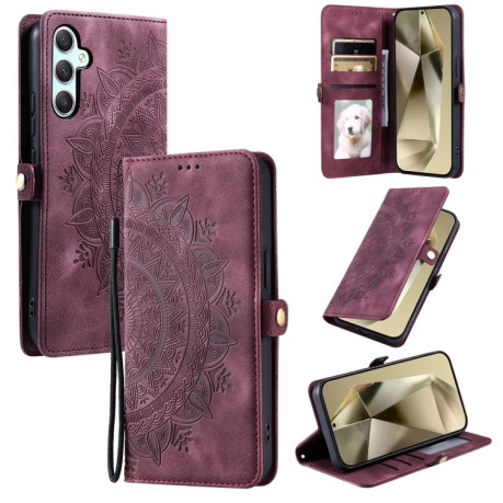 Чехол-книжка Totem Embossed Magnetic Leather для Samsung Galaxy S24 FE 5G - винно-красный